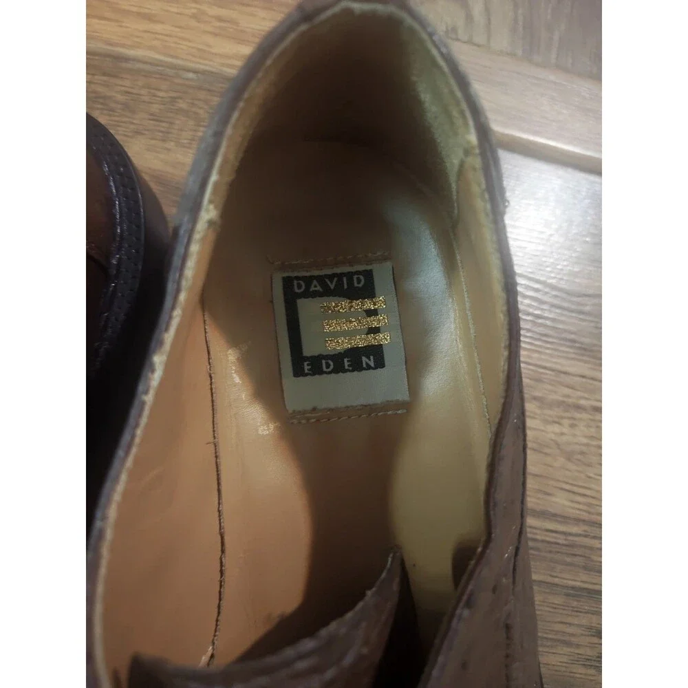 David Eden Mens Brown Ostrich Leather Dress Shoes Derby Size 9 Quill Bumps